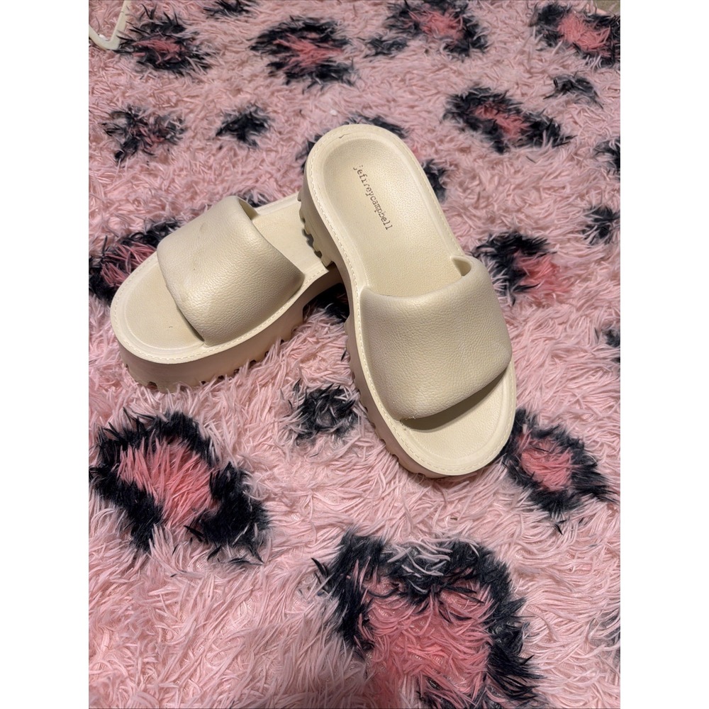 Jeffrey Campbell Women's Beige PVC Platform Lug Sole Slides Sandals Size 8